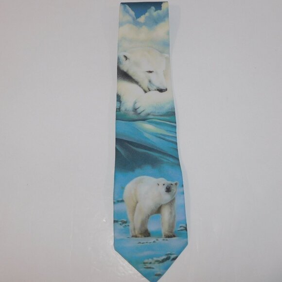 Vintage 1999 Mens D'em Crazy Ralph Martin  Polar Bear Graphic Neck Tie - Picture 1 of 6